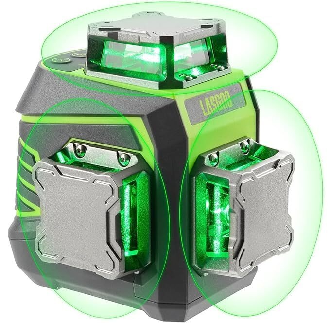 Laser Level 3x360° Self Leveling, Laser Garis Silang Hijau 3D untuk Konstruksi dan Menggantung Gambar, Baterai Isi Ulang, Remote Control, Termasuk Dudukan Putar Magnetik - LG-3Dx